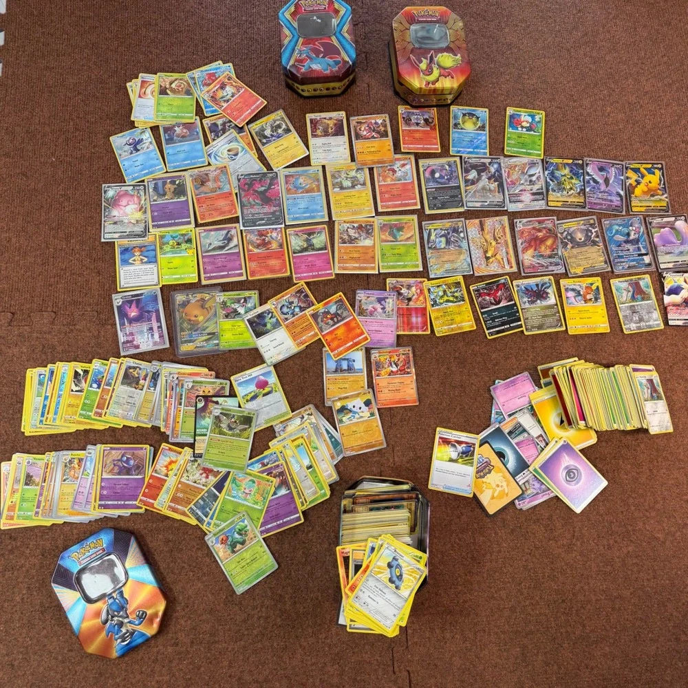 Huge assortment Pokemon Card Lot V VMAX GX Holo Rare Collection 3 Tins Arceus